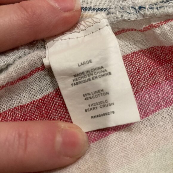 100% Linen Threads Button Up Top Striped-Large - Picture 5 of 5